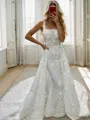 Sheath Square Appliques Lace Cathedral Train Lace Wedding Dress
