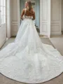Sheath Square Appliques Lace Cathedral Train Lace Wedding Dress