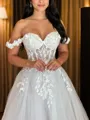 A-line Off-the-Shoulder Appliques Lace Floor-Length Tulle Corset Wedding Dress