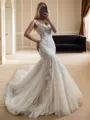 Mermaid Straps Appliques Lace Cathedral Train Tulle Corset Wedding Dress