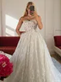 A-line Sweetheart Appliques Lace Cathedral Train Lace Corset Wedding Dress