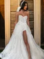 A-line Sweetheart Appliques Lace Court Train Tulle Corset Wedding Dress