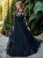 Ball-Gown Bateau Sweep Train Tulle Long Sleeves Back Zip Wedding Dresses