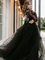 Ball-Gown Bateau Court Train Tulle Long Sleeves Bow/Tie Back Wedding Dresses