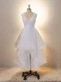 A-line Tulle V-neck Pleated Asymmetrical Wedding Dress