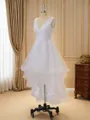A-line Tulle V-neck Pleated Asymmetrical Wedding Dress
