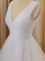 A-line Tulle V-neck Pleated Asymmetrical Wedding Dress