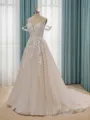 A-line Tulle Off-the-Shoulder Appliques Lace Chapel Train Wedding Dress