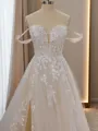 A-line Tulle Off-the-Shoulder Appliques Lace Chapel Train Wedding Dress