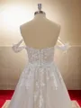 A-line Tulle Off-the-Shoulder Appliques Lace Chapel Train Wedding Dress