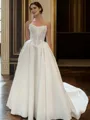 A-line Straight Appliques Lace Cathedral Train Stretch Crepe Corset Wedding Dress
