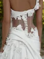 Sheath One-Shoulder Appliques Lace Chapel Train Charmeuse Wedding Dress
