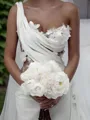 Sheath One-Shoulder Appliques Lace Chapel Train Charmeuse Wedding Dress