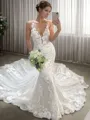 Sheath V-neck Appliques Lace Cathedral Train Tulle Corset Wedding Dress