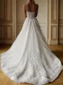 A-line V-neck Appliques Lace Court Train Tulle Wedding Dress
