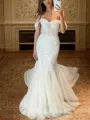 Sheath Off-the-Shoulder Appliques Lace Chapel Train Tulle Wedding Dress