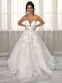 A-line Sweetheart Appliques Lace Chapel Train Tulle Corset Wedding Dress