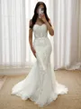Sheath Off-the-Shoulder Appliques Lace Sweep Train Sequins Wedding Dress