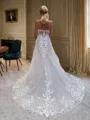 A-line Sweetheart Appliques Lace Chapel Train Tulle Corset Wedding Dress