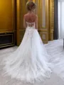 A-line Sweetheart Appliques Lace Chapel Train Tulle Corset Wedding Dress