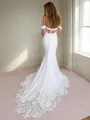Mermaid V-neck Appliques Lace Cathedral Train Stretch Crepe Wedding Dress
