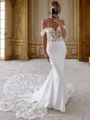 Mermaid Off-the-Shoulder Appliques Lace Cathedral Train Stretch Crepe Corset Wedding Dress