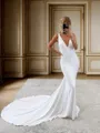 Mermaid V-neck Pleated Cathedral Train Charmeuse Wedding Dress