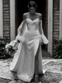 Column Off-the-Shoulder Long Sleeves Pleated Court Train Jersey Wedding Dress