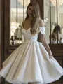 A-line Off-the-Shoulder Appliques Lace Knee-Length Wedding Dress