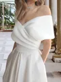 A-line Off-the-Shoulder Pleated Tea-Length Satin Wedding Dress