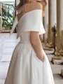 A-line Off-the-Shoulder Pleated Tea-Length Satin Wedding Dress