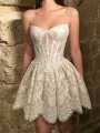 A-line Straight Short/Mini Lace Corset Wedding Dress