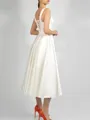 A-line Straps Tea-Length Satin Wedding Dress