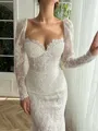 Sheath/Column Lace Sweetheart Long Sleeves Court Train Wedding Dress