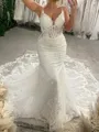 Trumpet/Mermaid Tulle V-neck Sleeveless Cathedral Train Wedding Dress