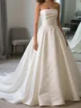 Ball-Gown Straight Pleated Chapel Train Satin Corset Wedding Dress