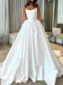 A-line Straight Court Train Satin Corset Wedding Dress