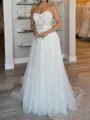 A-line Sweetheart Appliques Lace Sweep Train Tulle Corset Wedding Dress