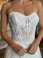A-line Sweetheart Appliques Lace Sweep Train Tulle Corset Wedding Dress