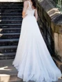 A-line V-neck Appliques Lace Sweep Train Chiffon Wedding Dress