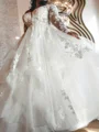 A-line Off-the-Shoulder Long Sleeves Appliques Lace Floor-Length Tulle Corset Wedding Dress