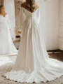 A-line Off-the-Shoulder Long Sleeves Sweep Train Stretch Crepe Wedding Dress
