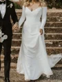 A-line Off-the-Shoulder Long Sleeves Sweep Train Stretch Crepe Wedding Dress