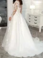 A-line Sweetheart Long Sleeves Appliques Lace Sweep Train Tulle Corset Wedding Dress