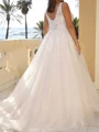 A-line V-neck Appliques Lace Sweep Train Tulle Corset Wedding Dress