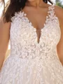 A-line V-neck Appliques Lace Sweep Train Tulle Corset Wedding Dress