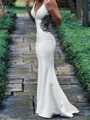 Sheath V-neck Appliques Lace Floor-Length Stretch Crepe Wedding Dress