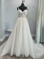 A-line Straps Appliques Lace Chapel Train Tulle Corset Wedding Dress