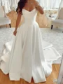 A-line Sweetheart Pleated Cathedral Train Satin Corset Wedding Dress