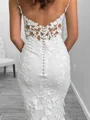 Sheath Spaghetti Straps Appliques Lace Cathedral Train Silk Like Satin Wedding Dress